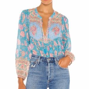 SPELL X REVOLVE Love Story Blouse in Sky Blue NWOT Size XS